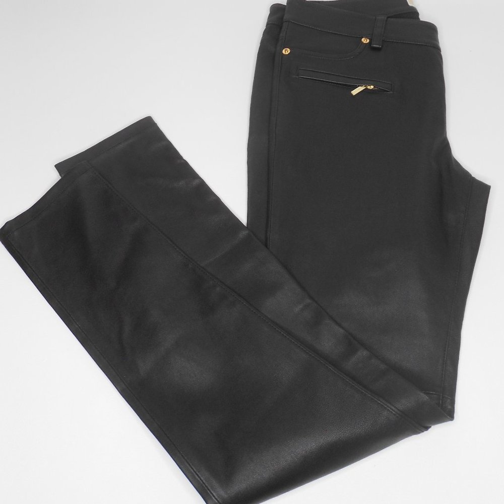 MICHAEL KORS STRAIGHT LEG BLACK LEATHER SZ 12